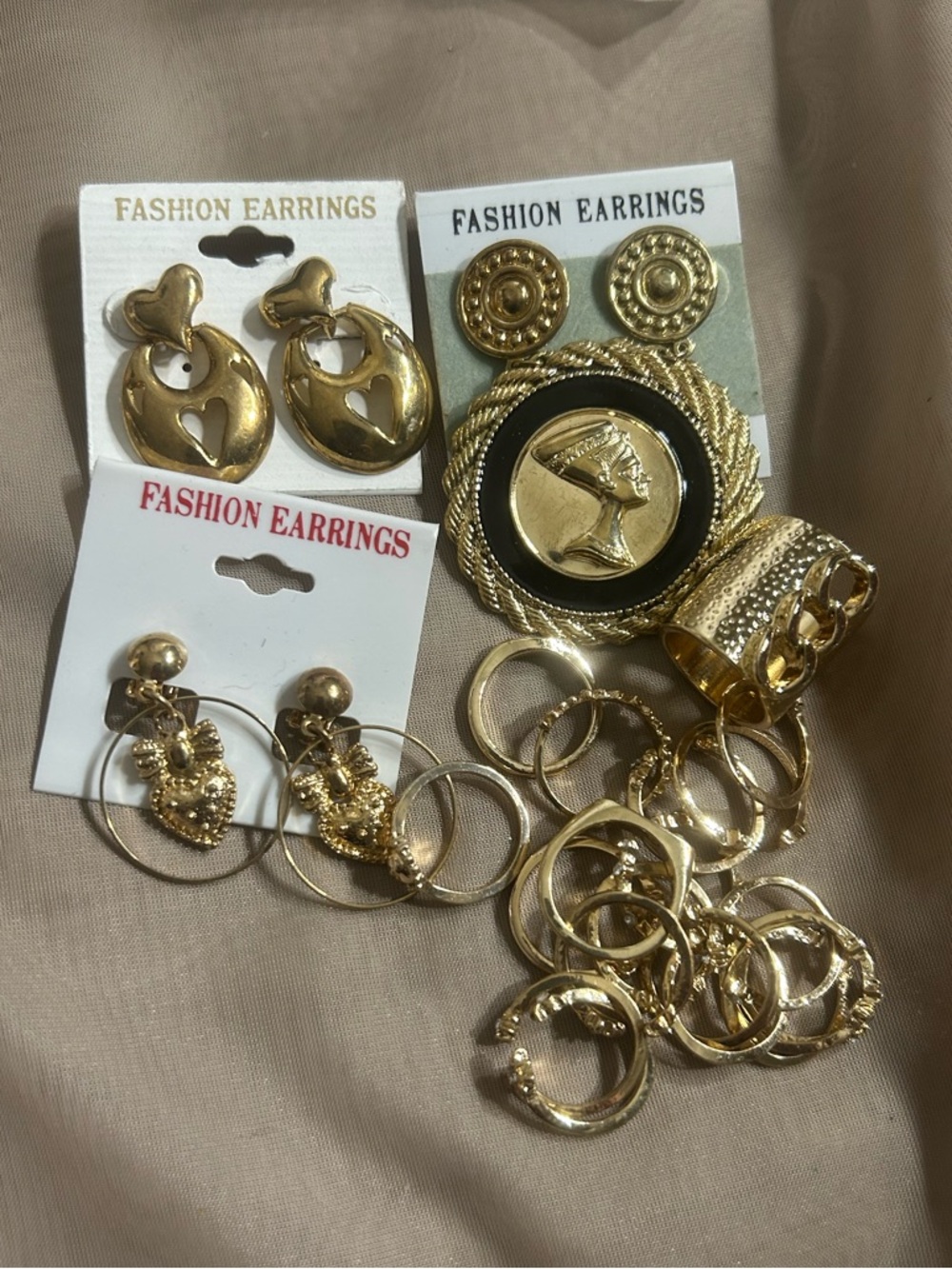 Gold-Tone Fashion Earrings Set - Classic Medallion & Hoop Styles
